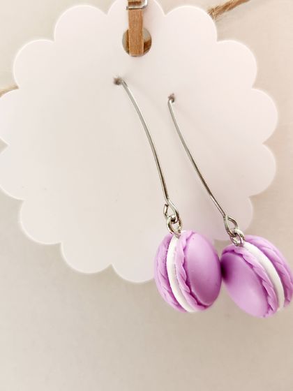Purple sweet cream macaroons in surgical steel 316 dangling earrings 